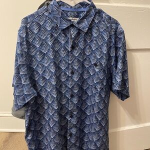 Tommy Bahama 100% Silk Button Down Short Sleeve Geometric Shirt Mens Size L EUC